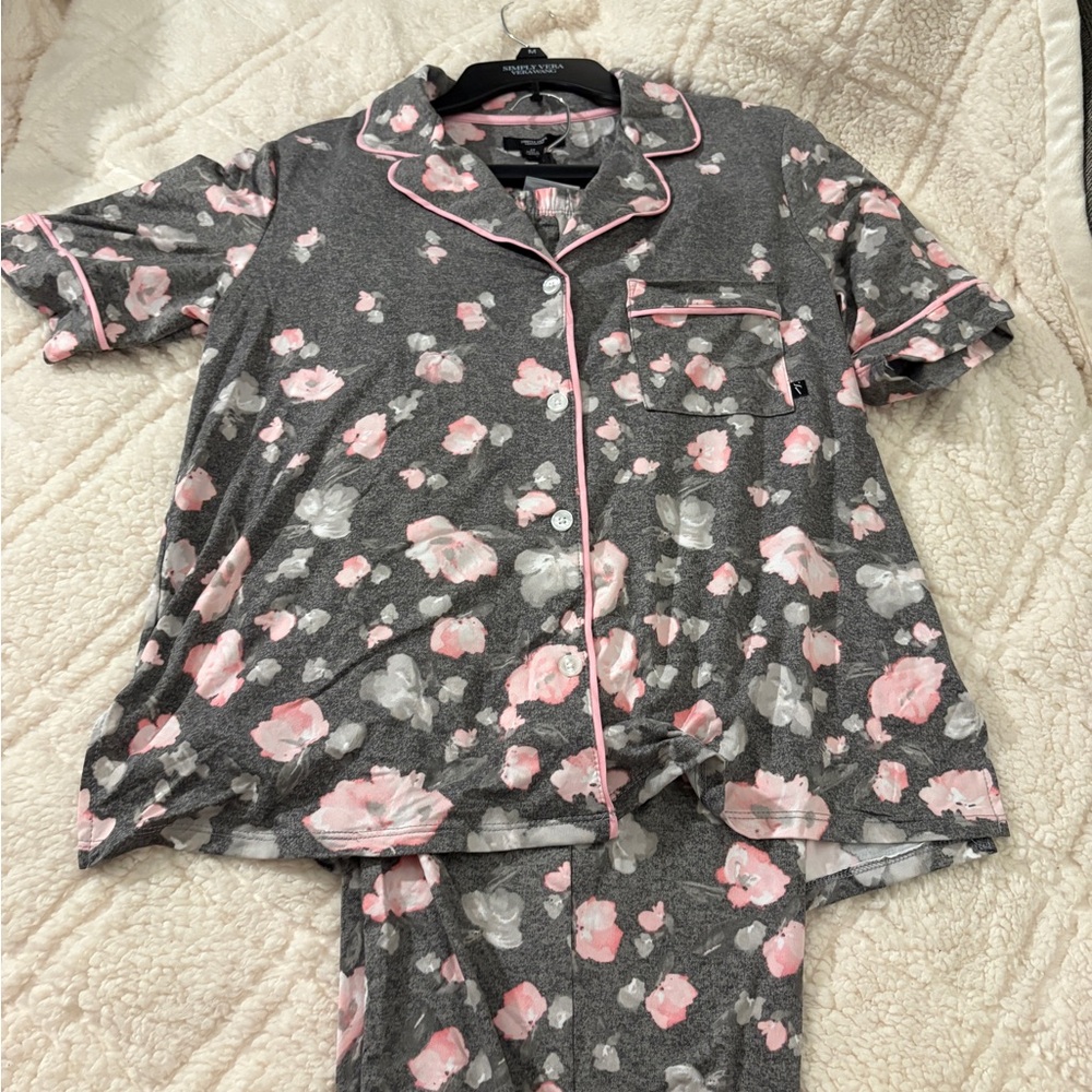 Simply Vera Vera Wang Gray and Pink Floral Pajama Set